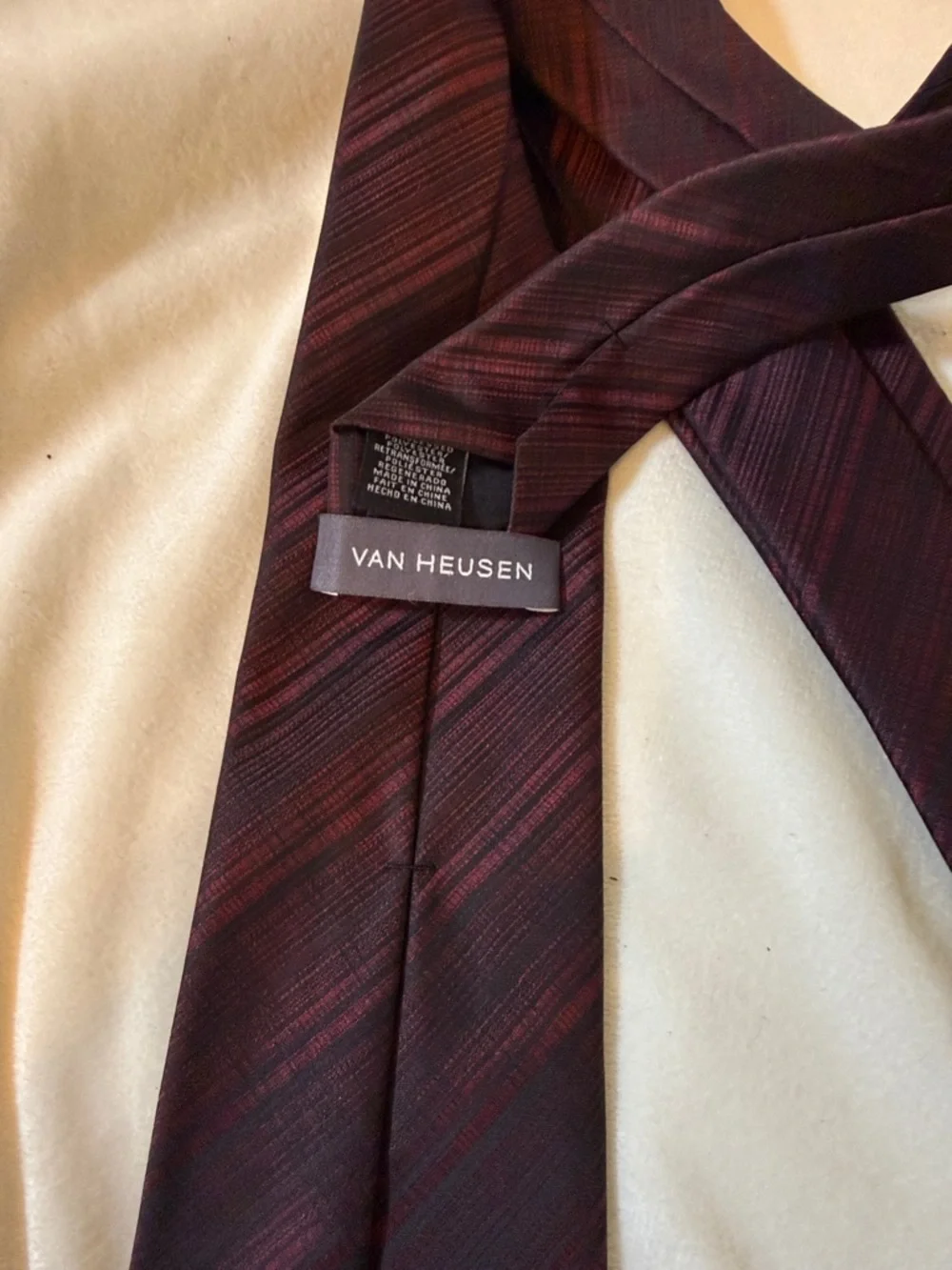 Van Heusen Mens‎ Burgundy Black Textured Diagonal Stripe Polyester Necktie Tie